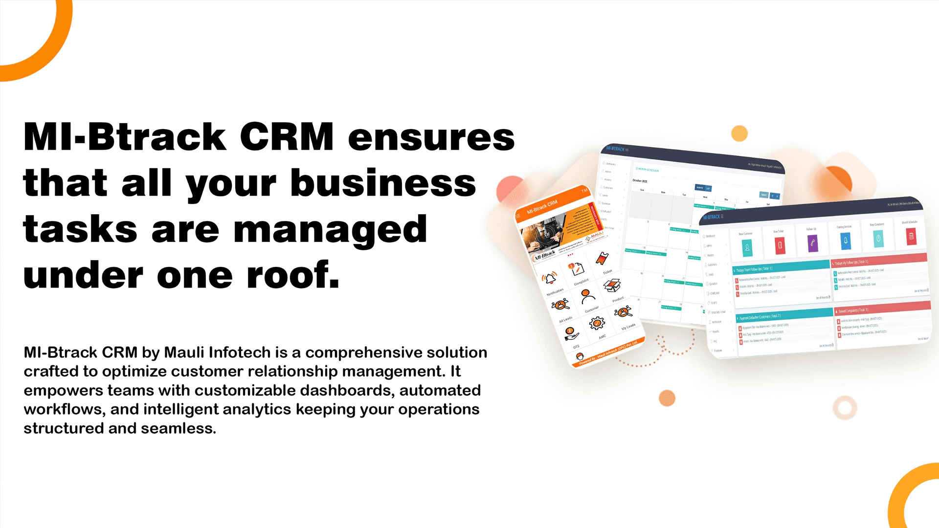 MI-Btrack CRM platform for managing leads, customers, and operations